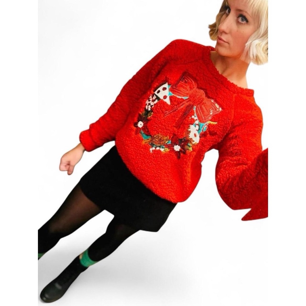 Ugly Christmas Sweater with Sequin Wreath Design